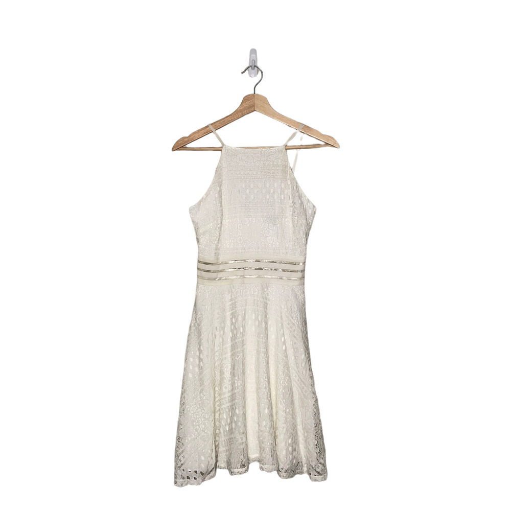 JODI Kritopher Dress White Lace Strappy Square Neck A Line Sheer Waist Juniors 3